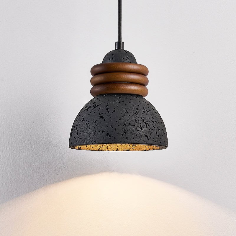 Kuro Ring Pendant Light in Black Travertine and Walnut