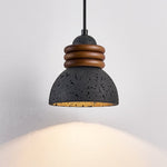 Kuro Ring Pendant Light in Black Travertine and Walnut
