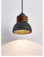 Kuro Ring Pendant Light in Black Travertine and Walnut
