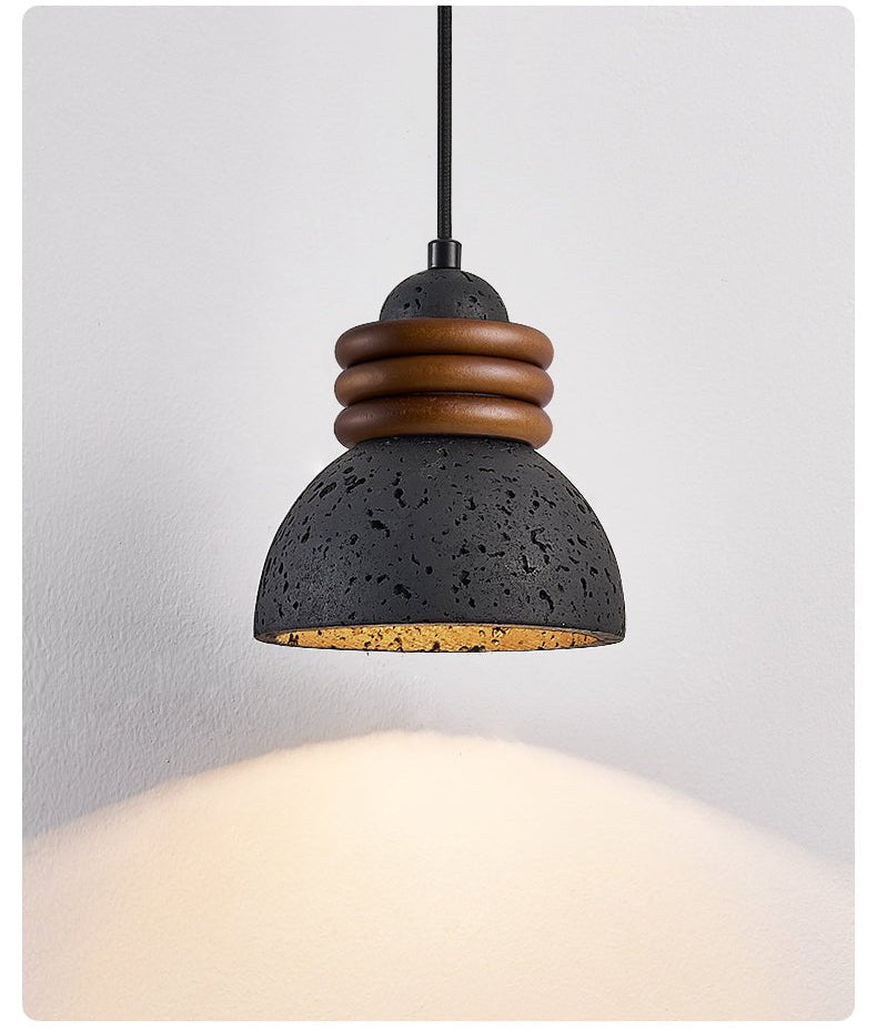 Kuro Ring Pendant Light in Black Travertine and Walnut