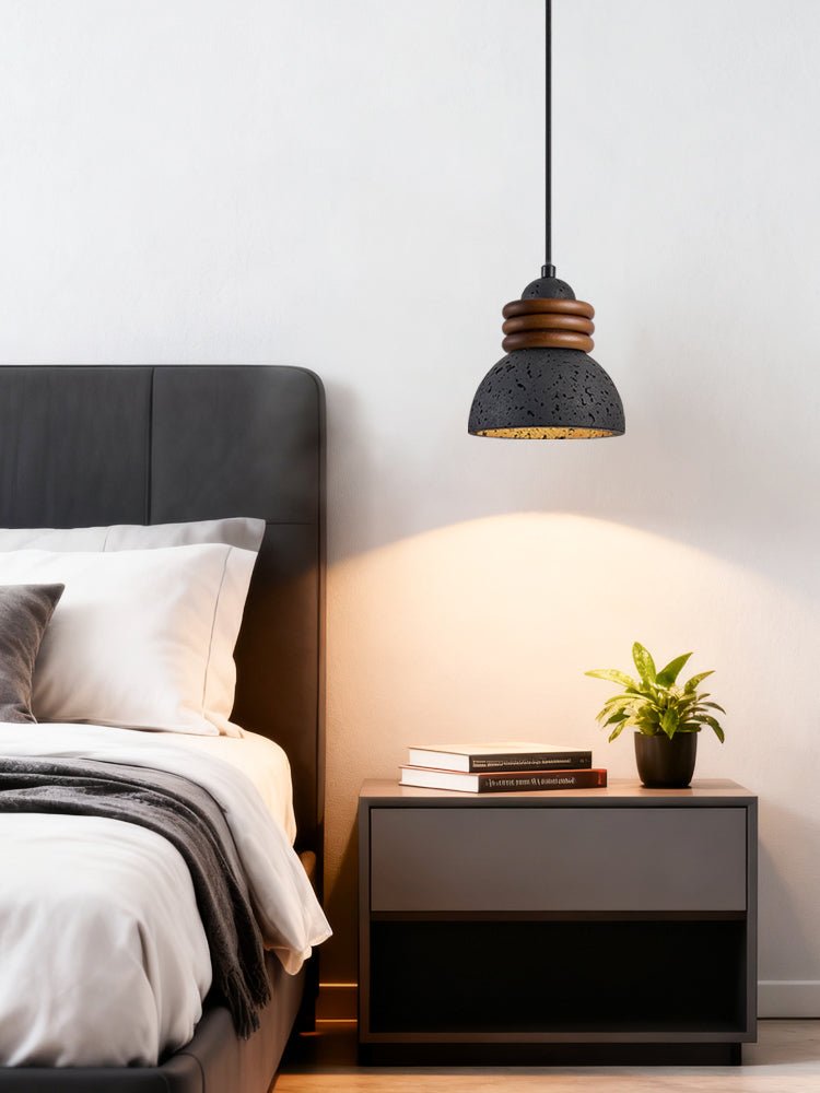 Kuro Ring Pendant Light in Black Travertine and Walnut