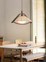 Kyomi Arch Pendant Light – Modern Wood & Fabric Hanging Lamp for Dining and Living Rooms