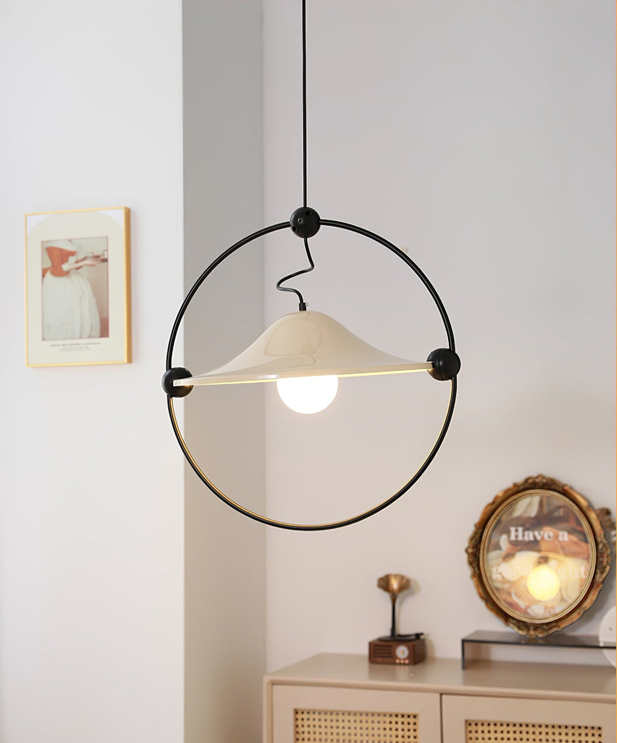 Kyra Pendant Light — Sculptural Golden Shade in Metal Ring