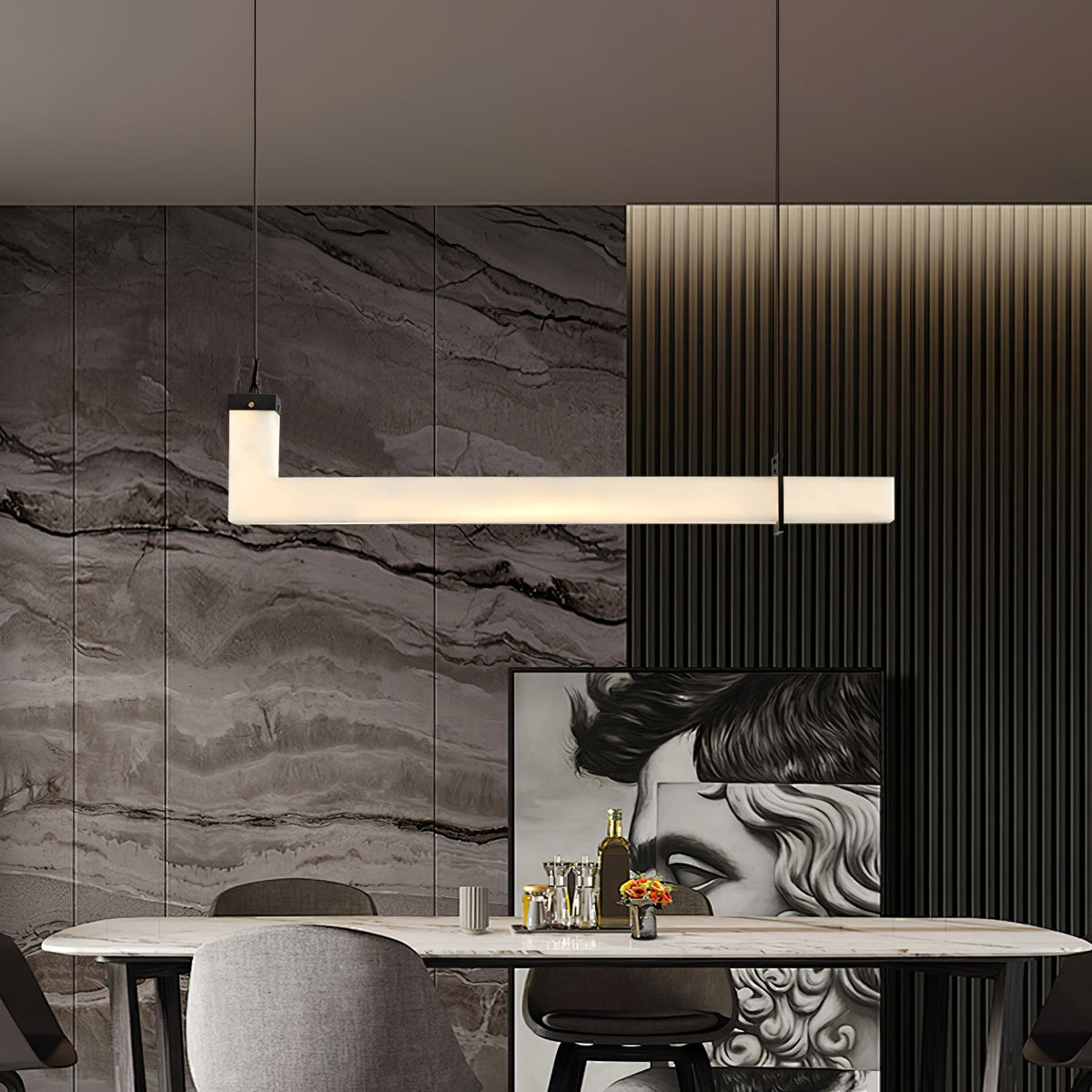 L-Axis Alabaster Pendant Light – Modern Linear LED Chandelier