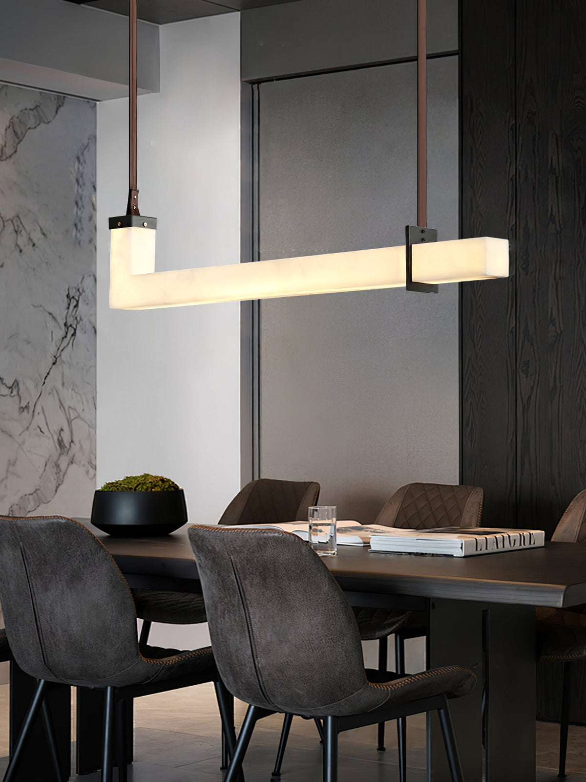 L-Axis Alabaster Pendant Light – Modern Linear LED Chandelier