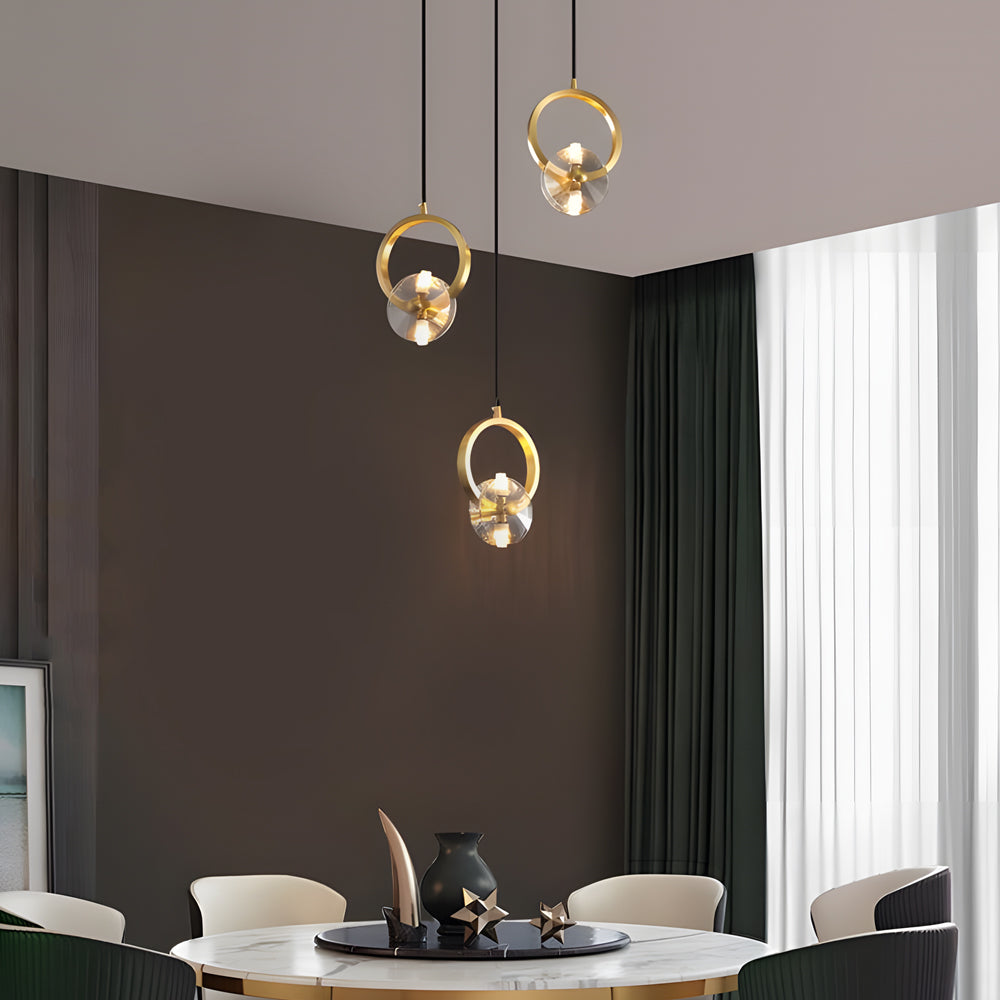 1 3 Light Round Copper Crystal Led Pendant Light