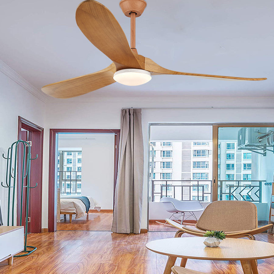 Retro Solid Wood Ceiling Fan with Dimmable LED Light and Remote Control
