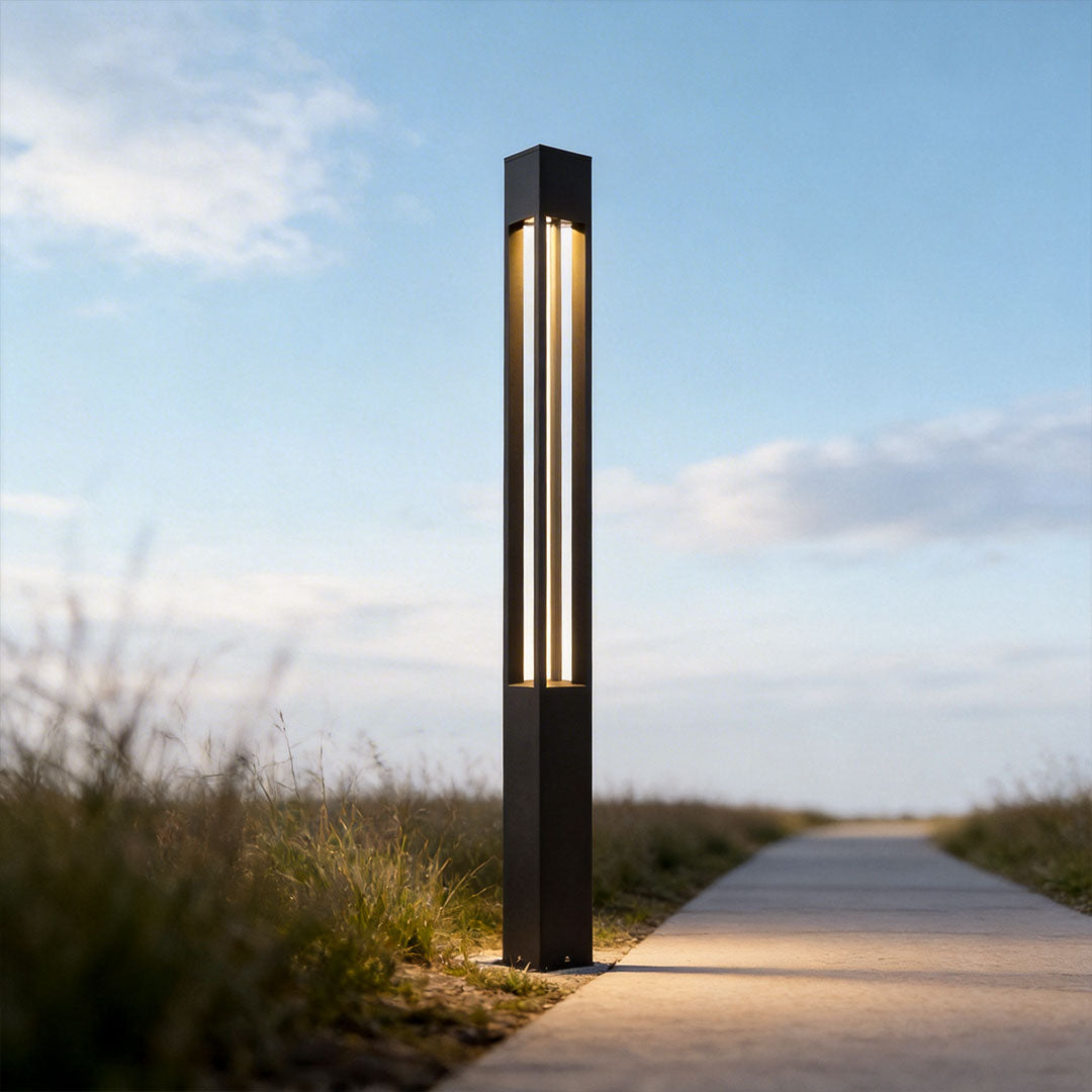 Modern Black LED Bollard Path Lights for Landscape and Walkway Illumination