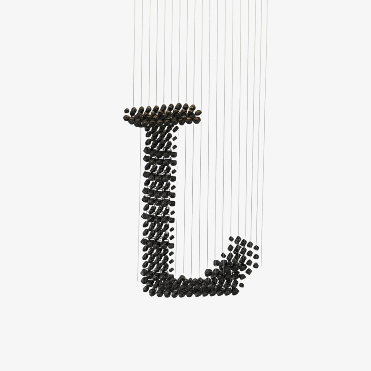 Charcoal Sculptural Linear Chandelier, Handcrafted Stone LED Pendant for Modern Interiors