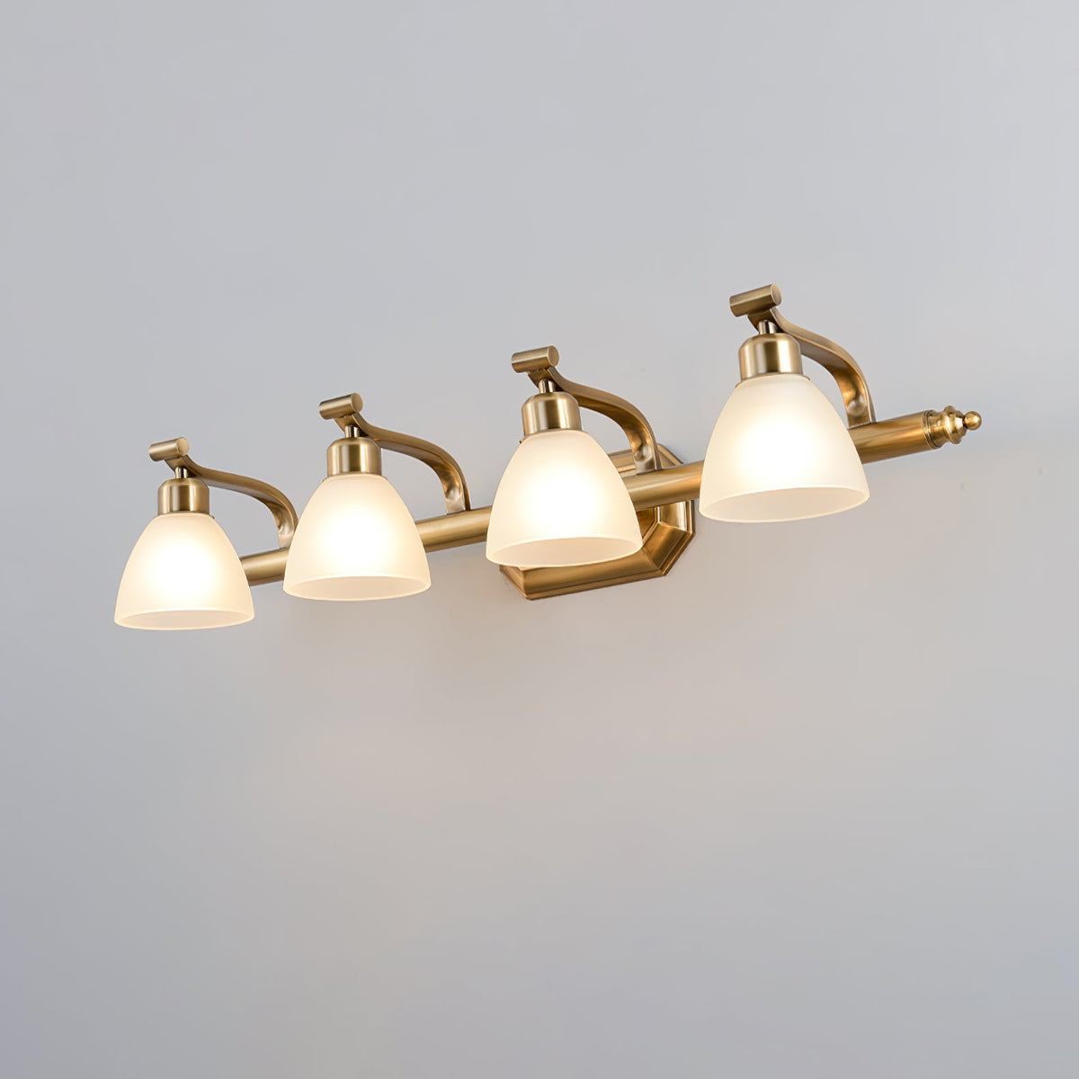 Lana Classic Four-Light Brass Bathroom Wall Sconce in Frosted Glass