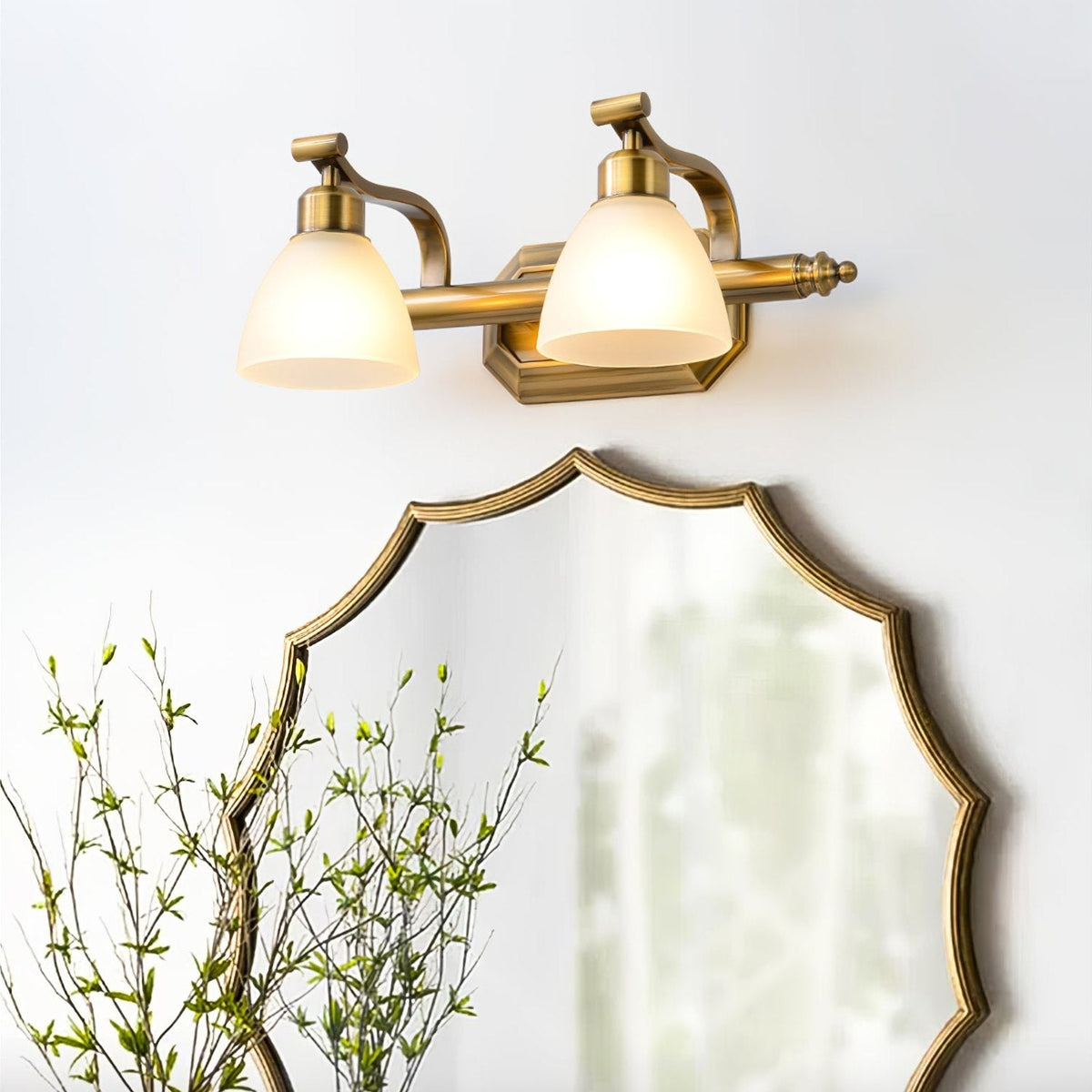 Lana Classic Four-Light Brass Bathroom Wall Sconce in Frosted Glass