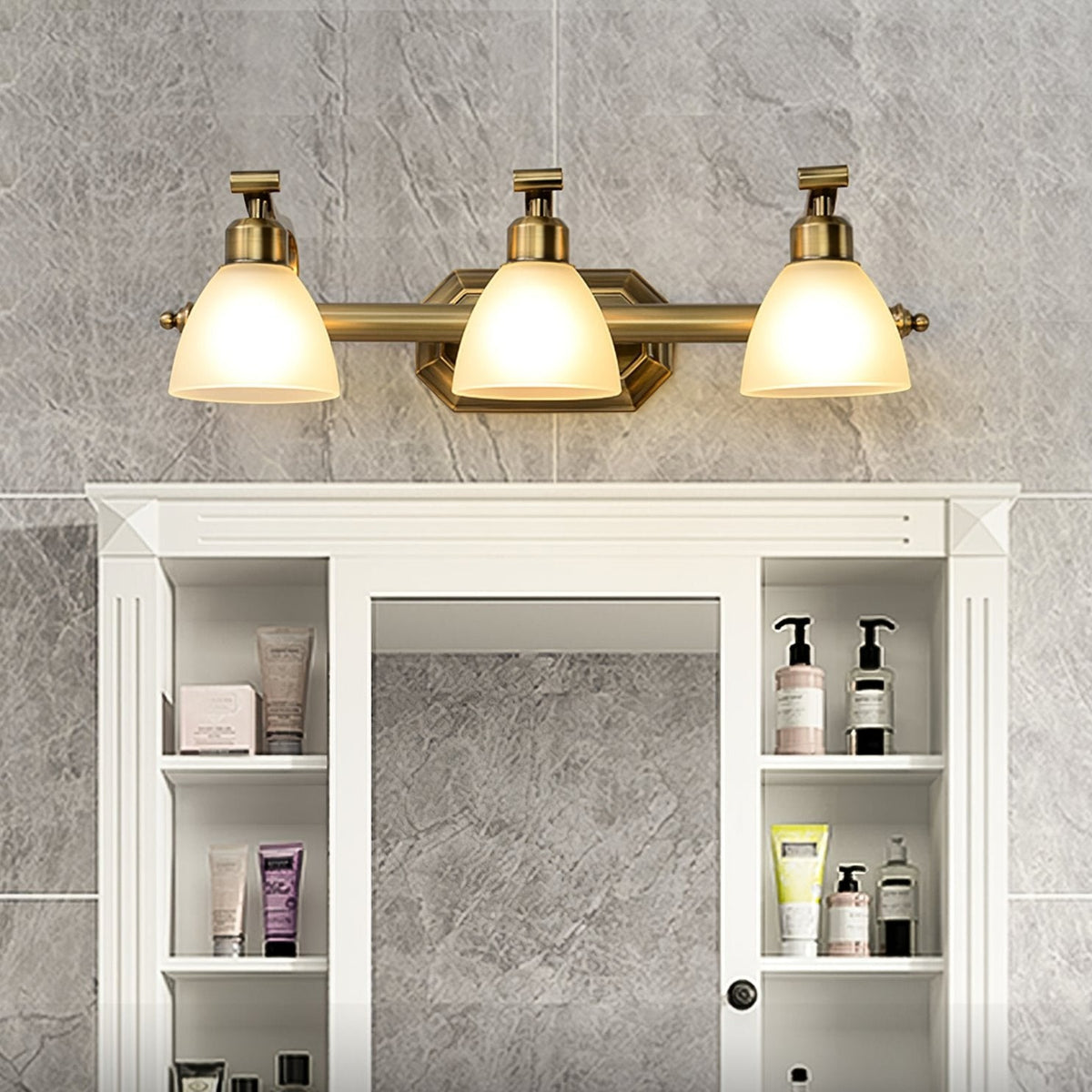 Lana Classic Four-Light Brass Bathroom Wall Sconce in Frosted Glass