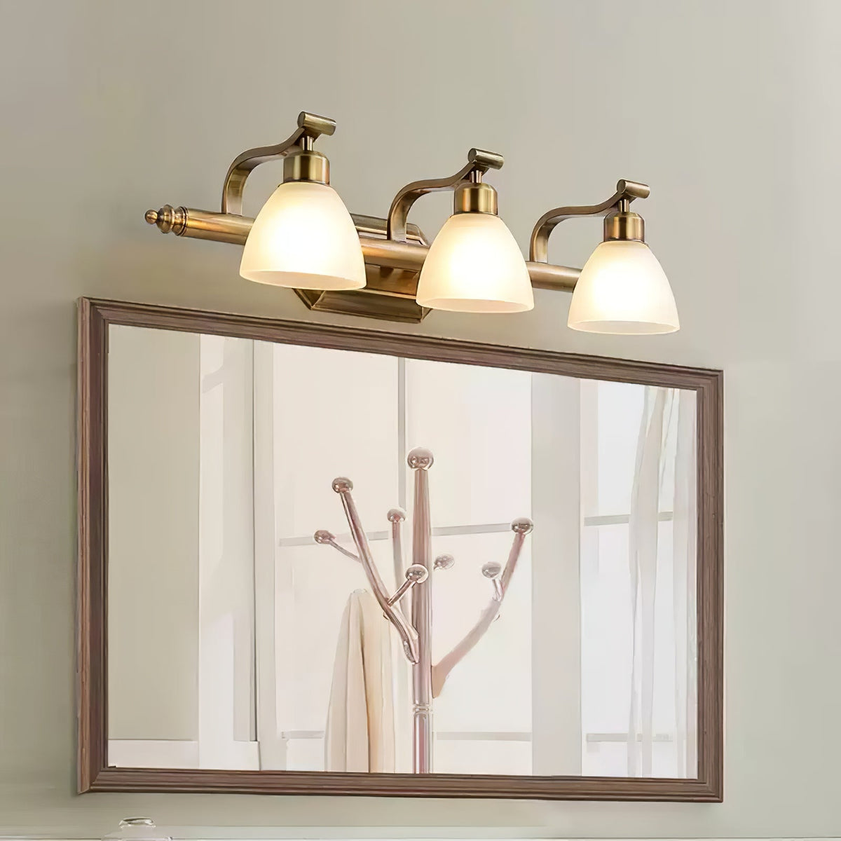 Lana Classic Four-Light Brass Bathroom Wall Sconce in Frosted Glass