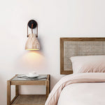 Lanta Arc Stone Wall Sconce in Travertine and Wood