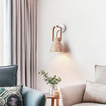 Lanta Arc Stone Wall Sconce in Travertine and Wood
