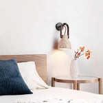 Lanta Arc Stone Wall Sconce in Travertine and Wood
