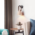 Lanta Arc Stone Wall Sconce in Travertine and Wood