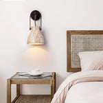 Lanta Arc Stone Wall Sconce in Travertine and Wood