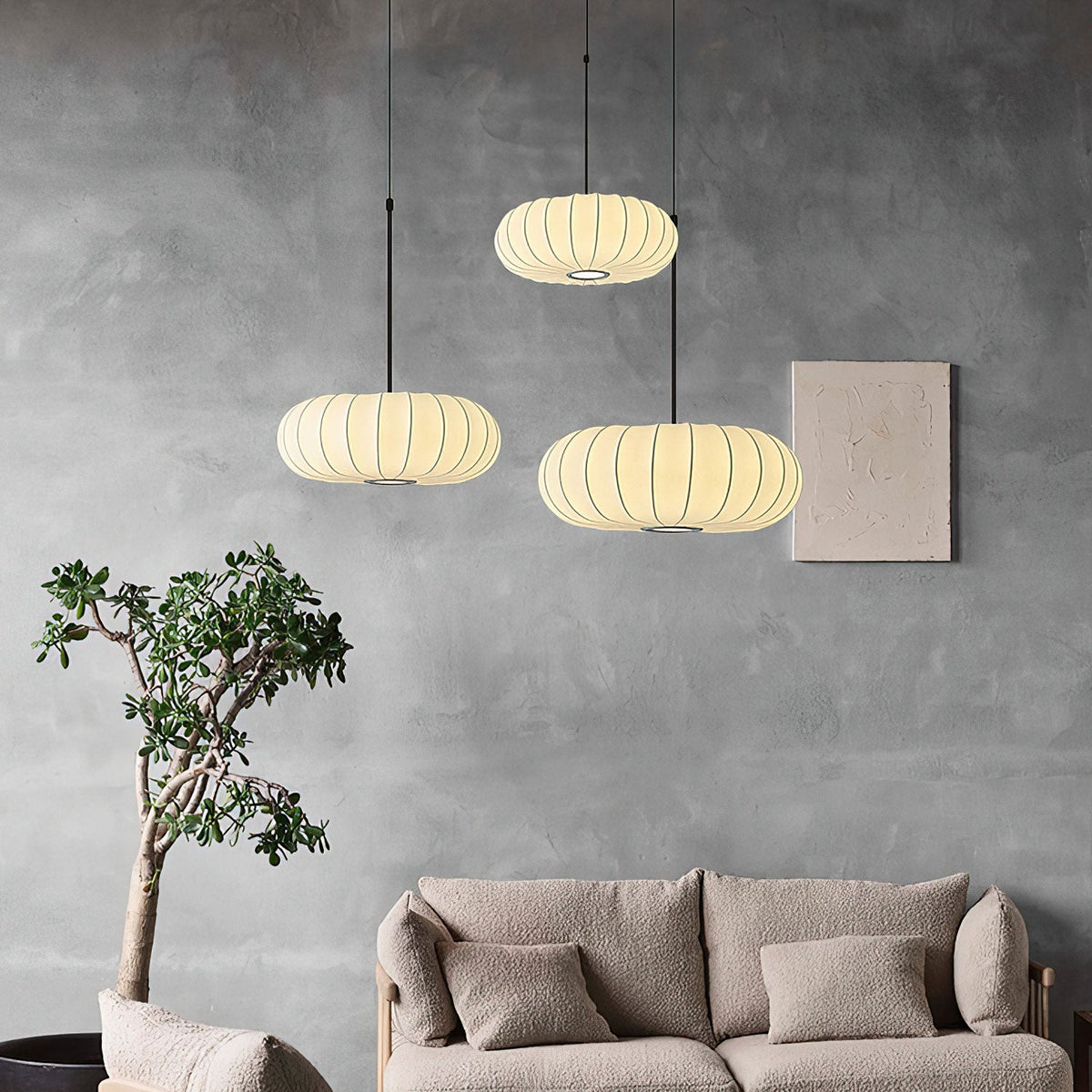 Lantern Silk Pendant Light – Modern Designer Hanging Lamp for Dining & Living