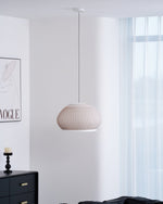 Lantern Knit Pendant Light – Woven Fabric Shade, Modern Minimalist Ceiling Lamp