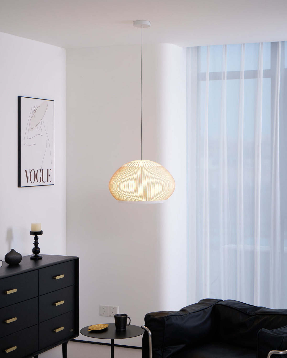 Lantern Knit Pendant Light – Woven Fabric Shade, Modern Minimalist Ceiling Lamp