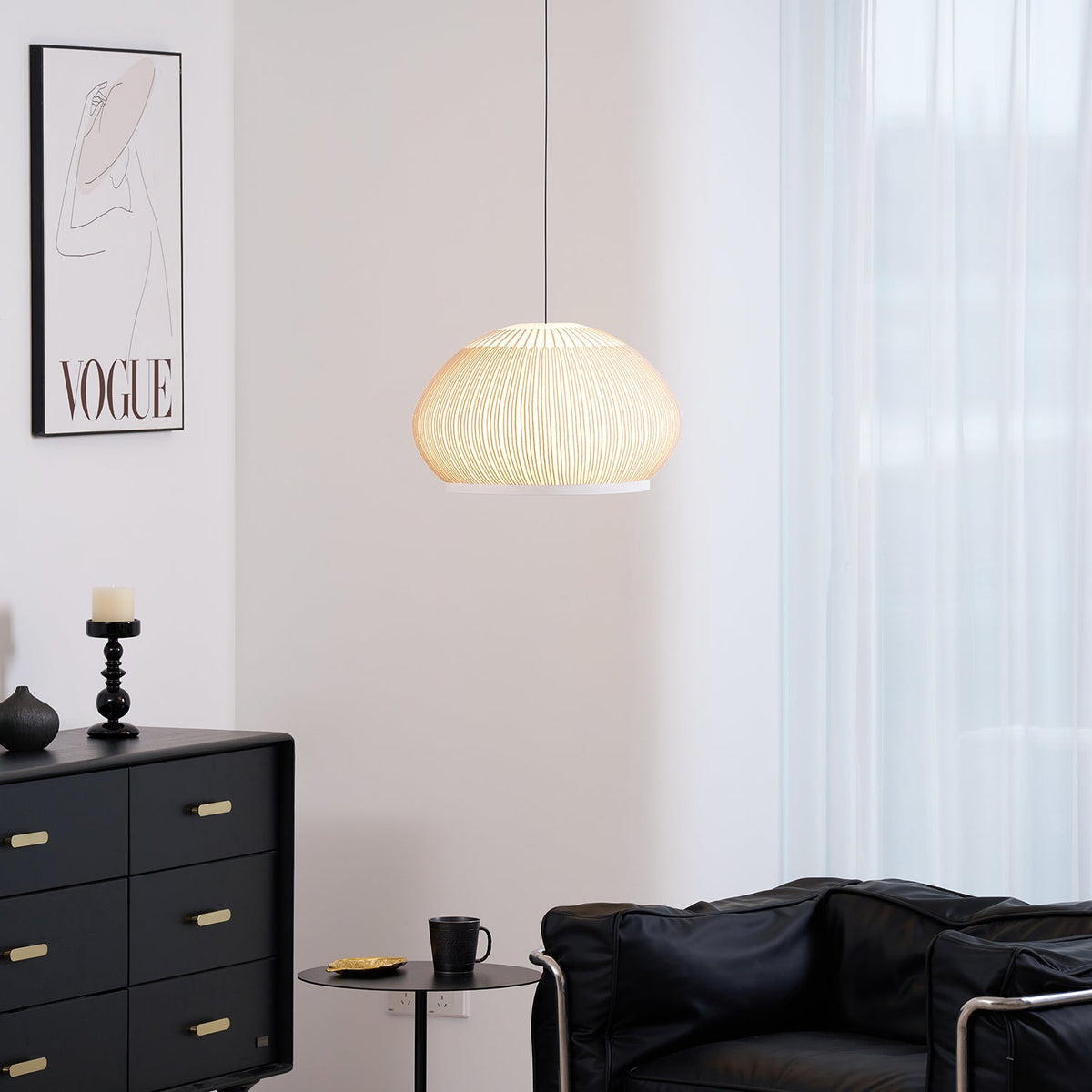 Lantern Knit Pendant Light – Woven Fabric Shade, Modern Minimalist Ceiling Lamp