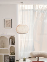 Lantern Knit Pendant Light – Woven Fabric Shade, Modern Minimalist Ceiling Lamp