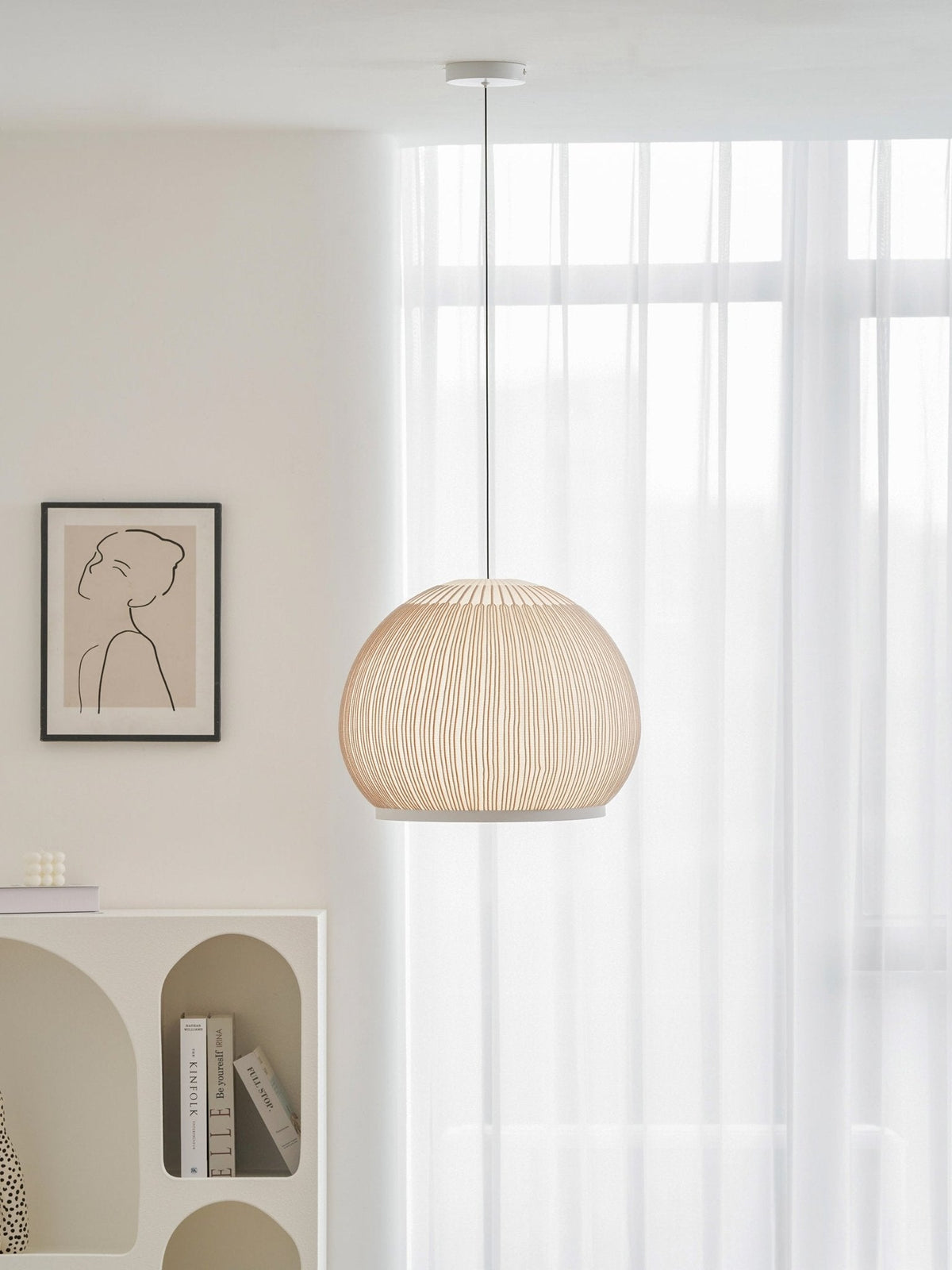 Lantern Knit Pendant Light – Woven Fabric Shade, Modern Minimalist Ceiling Lamp