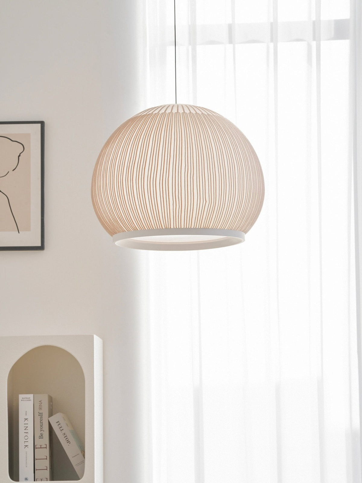 Lantern Knit Pendant Light – Woven Fabric Shade, Modern Minimalist Ceiling Lamp