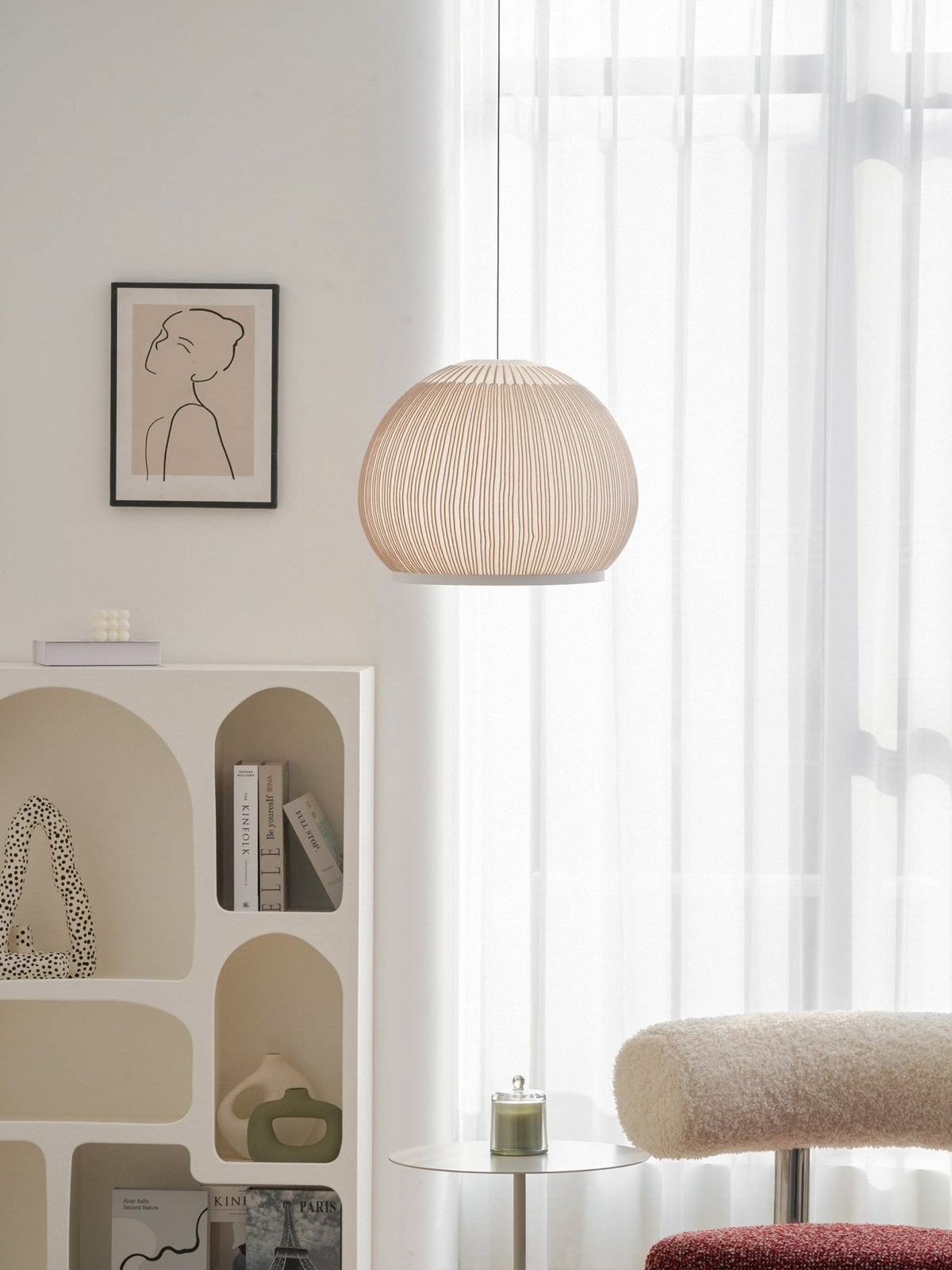 Lantern Knit Pendant Light – Woven Fabric Shade, Modern Minimalist Ceiling Lamp