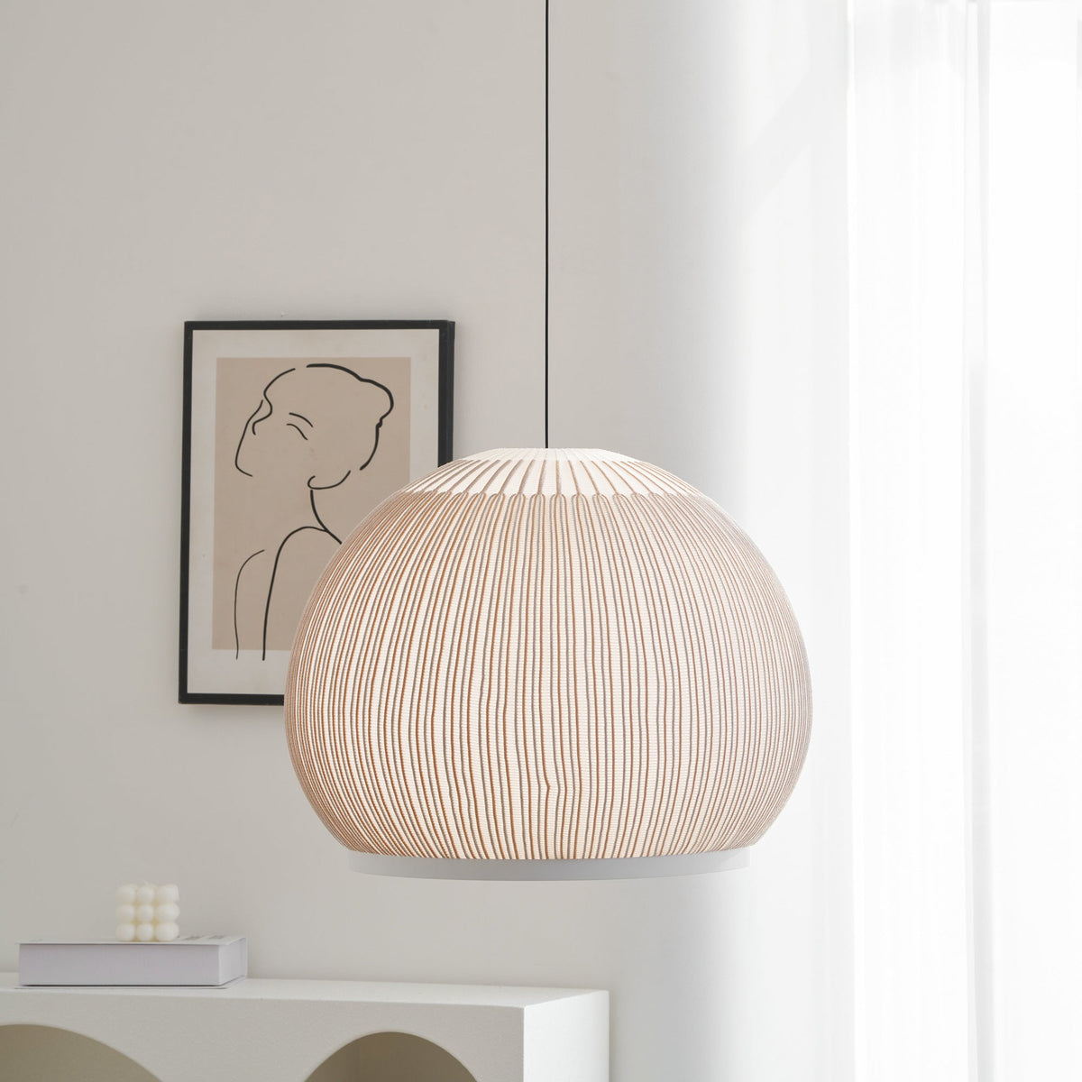 Lantern Knit Pendant Light – Woven Fabric Shade, Modern Minimalist Ceiling Lamp