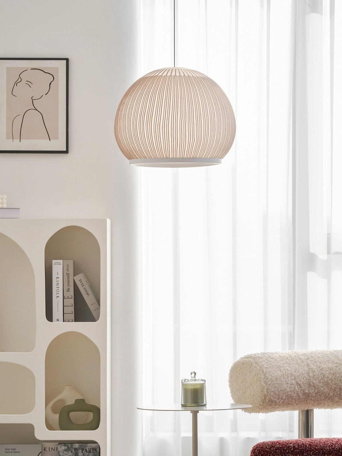 Lantern Knit Pendant Light – Woven Fabric Shade, Modern Minimalist Ceiling Lamp