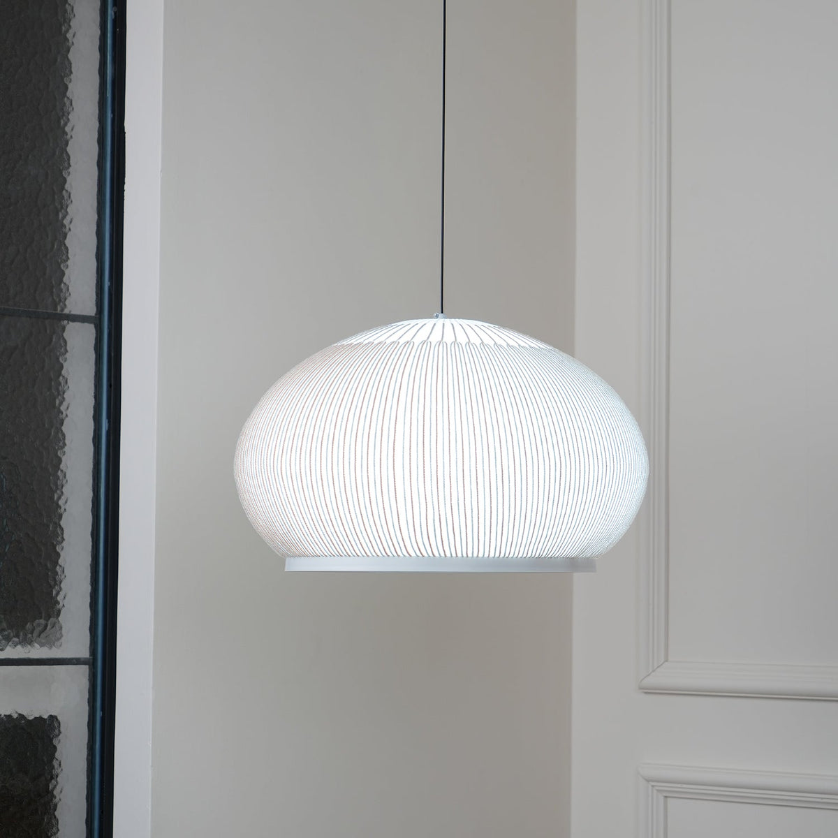 Lantern Knit Pendant Light – Woven Fabric Shade, Modern Minimalist Ceiling Lamp