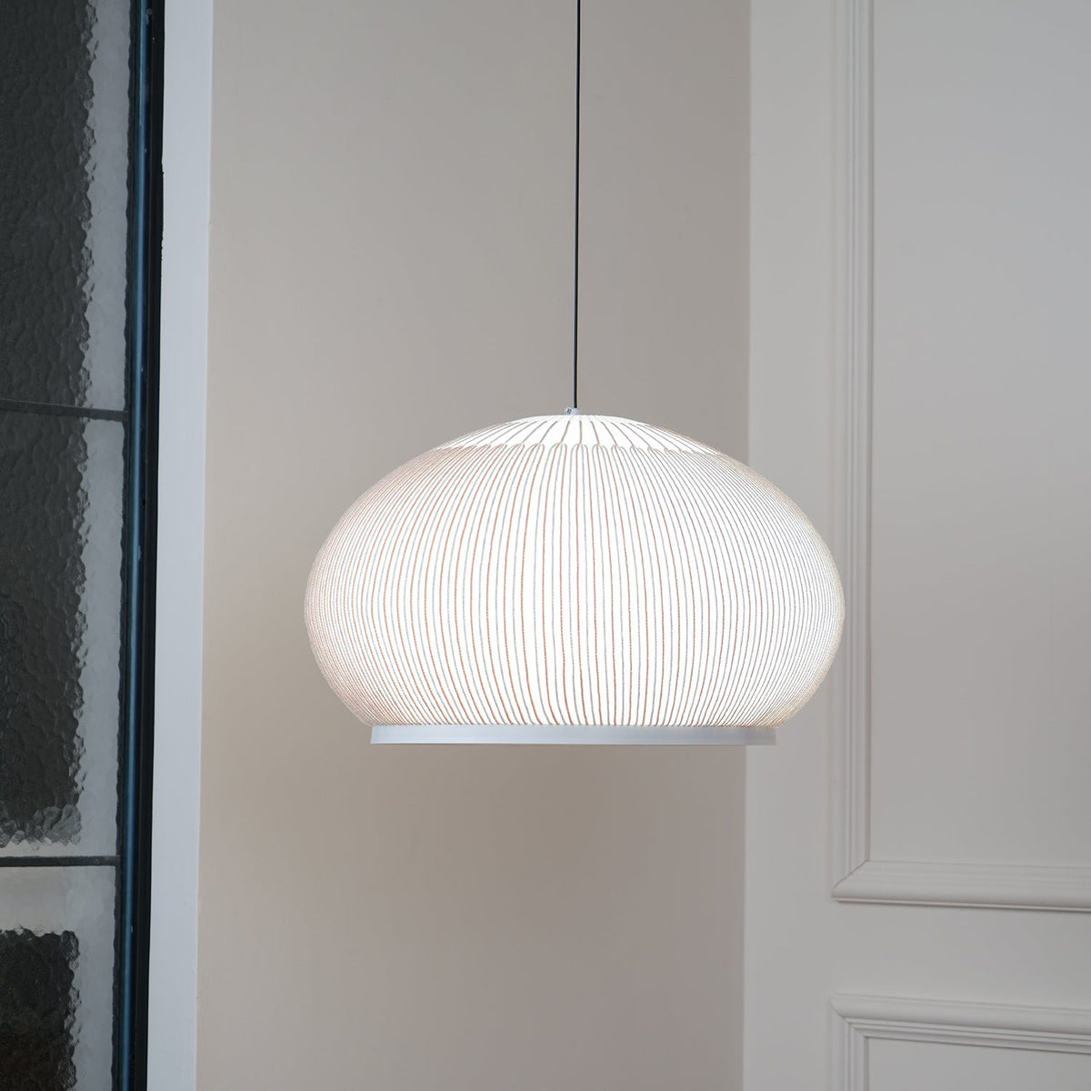 Lantern Knit Pendant Light – Woven Fabric Shade, Modern Minimalist Ceiling Lamp