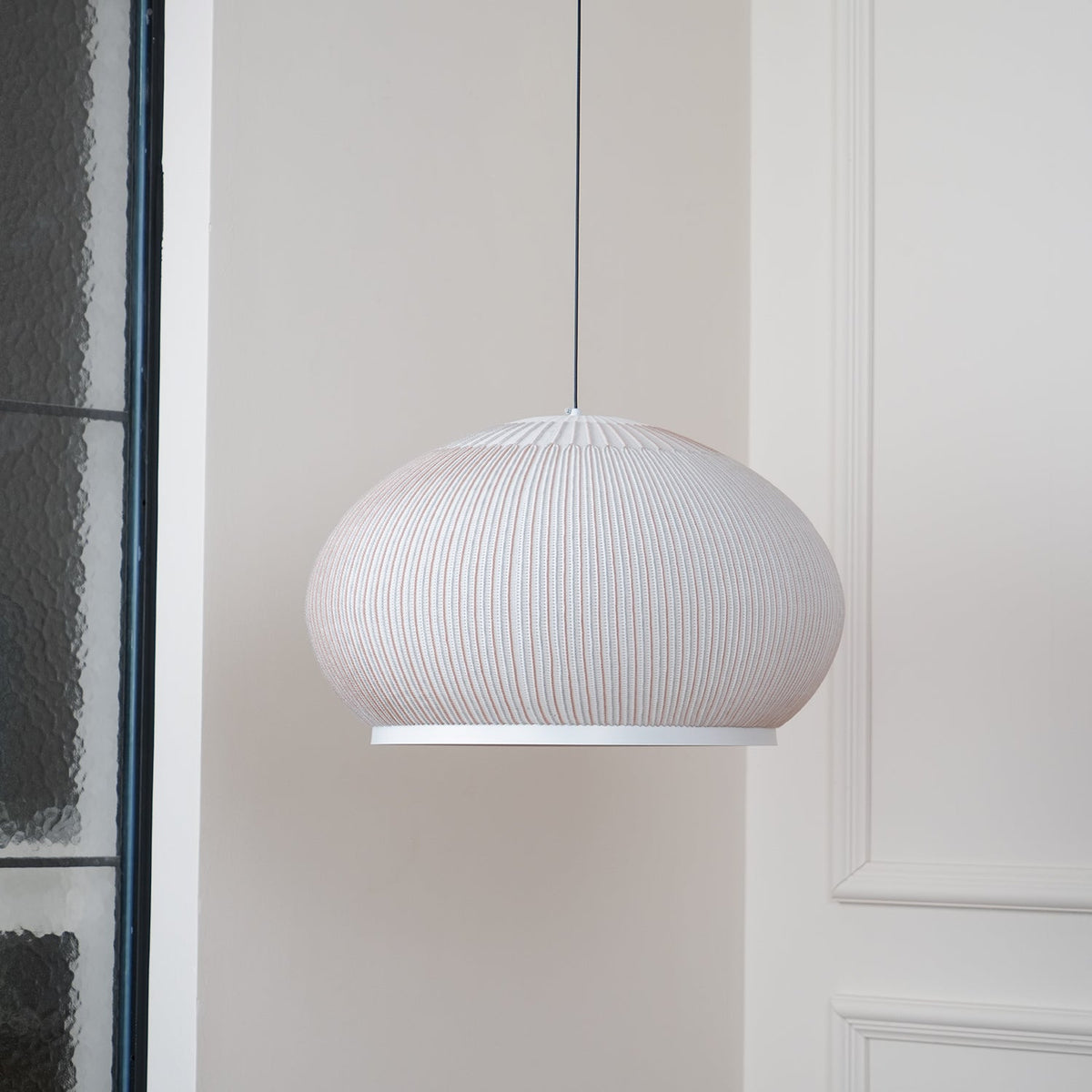 Lantern Knit Pendant Light – Woven Fabric Shade, Modern Minimalist Ceiling Lamp