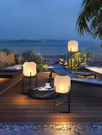 Aurora Lantern Floor Lamp – Modern Outdoor Lighting in Stainless Steel and Glass