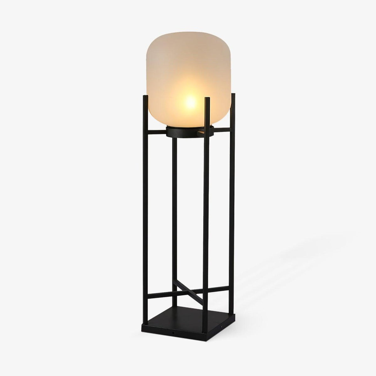 Aurora Lantern Floor Lamp – Modern Outdoor Lighting in Stainless Steel and Glass