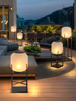 Aurora Lantern Floor Lamp – Modern Outdoor Lighting in Stainless Steel and Glass
