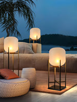 Aurora Lantern Floor Lamp – Modern Outdoor Lighting in Stainless Steel and Glass
