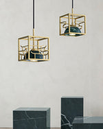 Lantern Square Brass and Marble Pendant Light for Modern Interiors