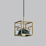 Lantern Square Brass and Marble Pendant Light for Modern Interiors