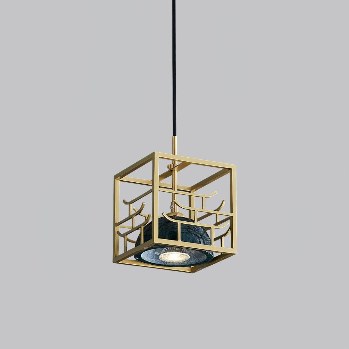 Lantern Square Brass and Marble Pendant Light for Modern Interiors