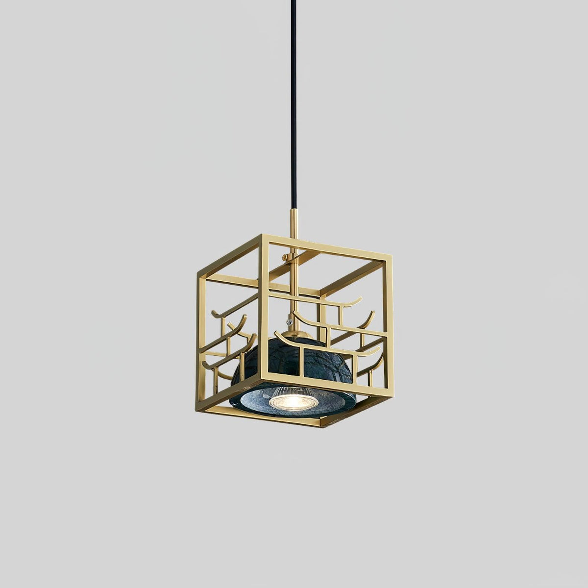 Lantern Square Brass and Marble Pendant Light for Modern Interiors