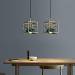 Lantern Square Brass and Marble Pendant Light for Modern Interiors