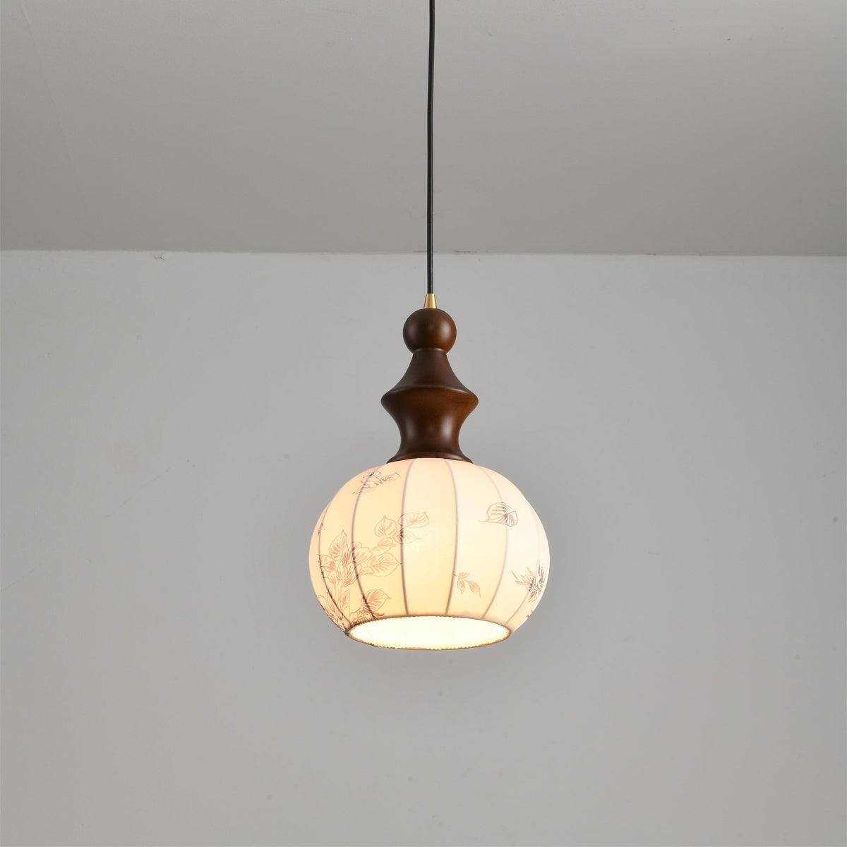 Lanterna Pearl Pendant Light – Walnut Wood & Brass Designer Ceiling Lamp