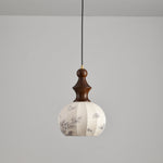 Lanterna Pearl Pendant Light – Walnut Wood & Brass Designer Ceiling Lamp