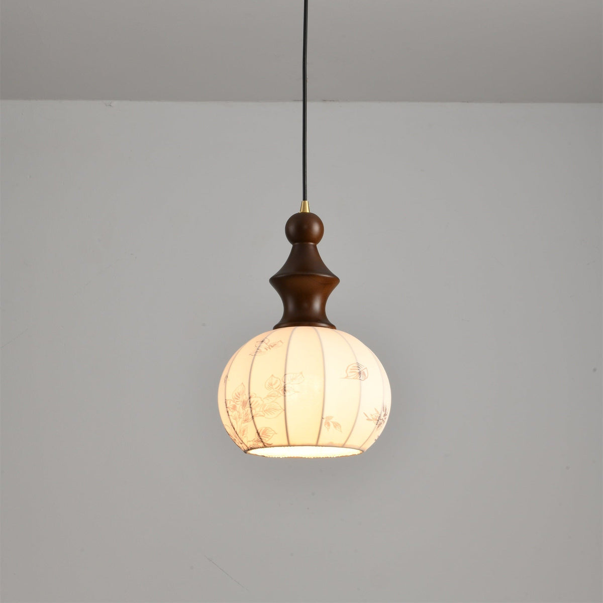 Lanterna Pearl Pendant Light – Walnut Wood & Brass Designer Ceiling Lamp