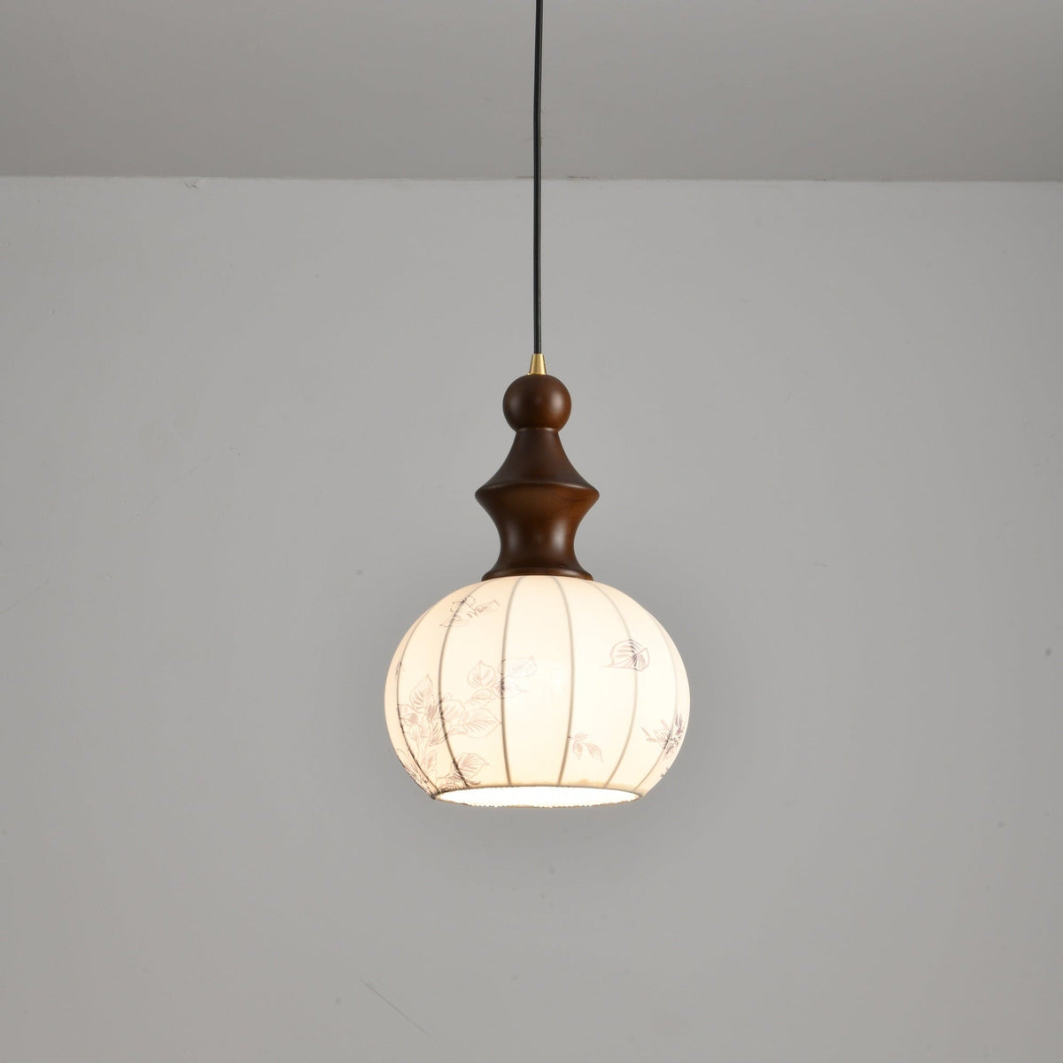 Lanterna Pearl Pendant Light – Walnut Wood & Brass Designer Ceiling Lamp