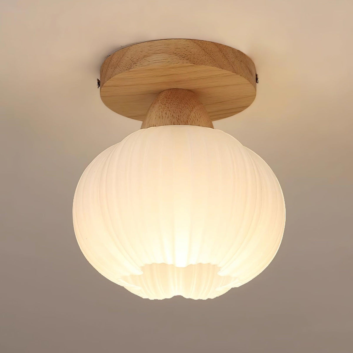 Large Flower Bag Ceiling Lamp in Wood and Acrylic for Modern Interiors