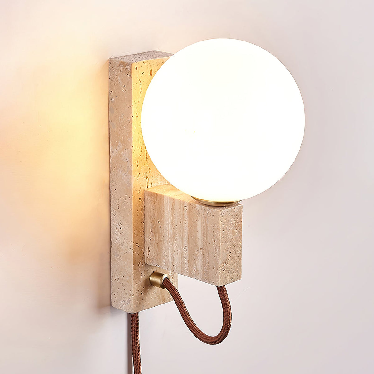 Atlas Globe Wall Sconce in Travertine and Opal Glass